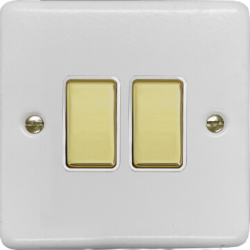 contour white light switch (2 gang/polished brass switches) front fc0825