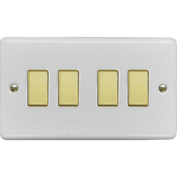 contour white light switch (4 gang/polished brass switches) front fc0825