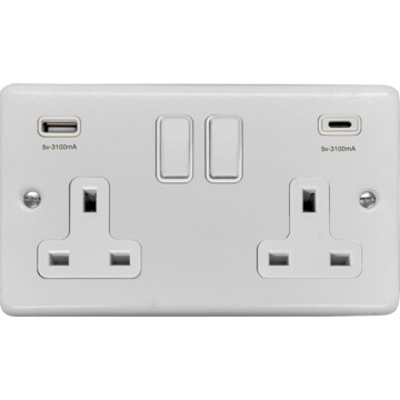 Contour White Double Socket with USB (USB-A and USB-C