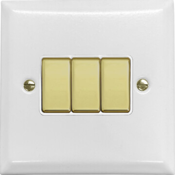 spectrum white light switch (3 gang/white insert/polished brass switches) front fc0825
