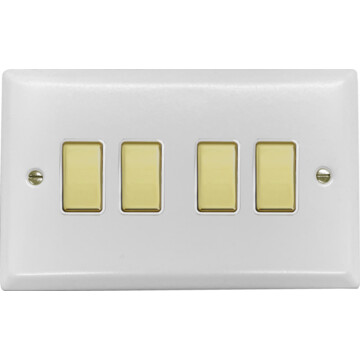 spectrum white light switch (4 gang/white insert/ polished brass switches) front fc0825