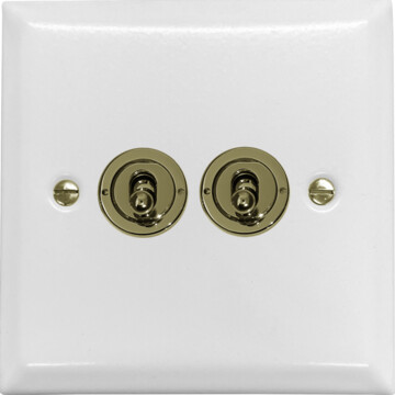 spectrum white toggle switch (2 gang/polished brass switches) front fc0825