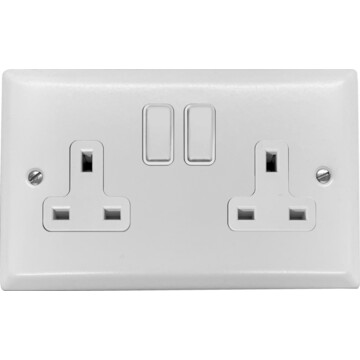 spectrum white double socket (white switches) front fc0825