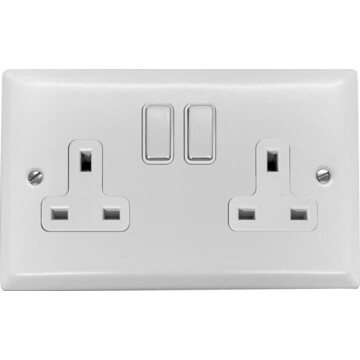 spectrum white double socket (white insert/ polished chrome switches) front fc0825