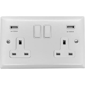 spectrum white double socket with usb (white switches) front fc0825