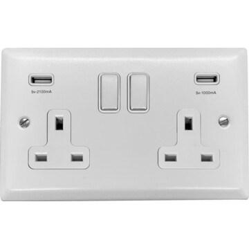 spectrum white double socket with usb (white insert/polished chrome switches) front fc0825