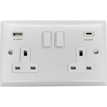 Spectrum White Double Socket with USB C