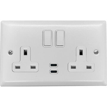 spectrum white double socket with usb (usb c/white switches) front fc0825