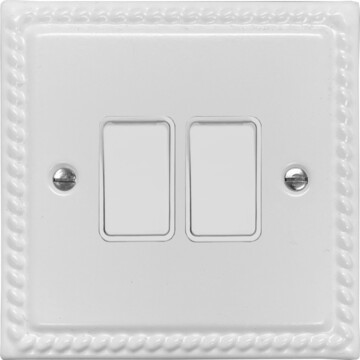 georgian white light switch (2 gang/white switches) front fc0825