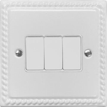 georgian white light switch (3 gang/white switches) front fc0825