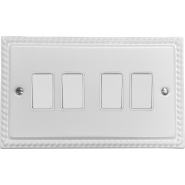 georgian white light switch (4 gang/white switches) front fc0825