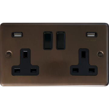 contour medium bronze double socket with usb front fc0825