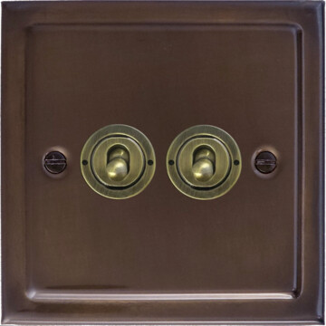 victorian medium bronze toggle switch (2 gang/antique brass toggle) front fc0825