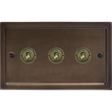 victorian medium bronze toggle switch (3 gang/antique brass toggle) front fc0825