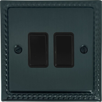 georgian black bronze light switch (2 gang/black switches) front fc0825
