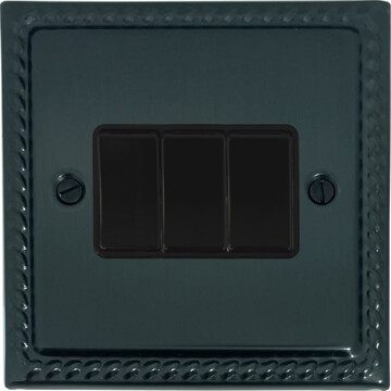 georgian black bronze light switch (3 gang/black switches) front fc0825