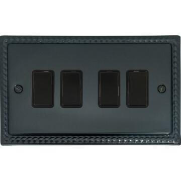 georgian black bronze light switch (4 gang/black switches) front fc0825