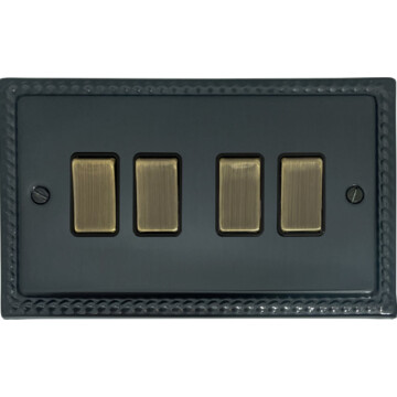 georgian black bronze light switch (4 gang/antique brass switches) front fc0825