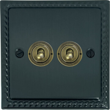 georgian black bronze toggle switch (2 gang/antique brass toggle) front fc0825
