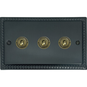 georgian black bronze toggle switch (3 gang/antique brass toggle) front fc0825