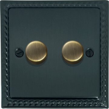 georgian black bronze led dimmer (2 gang/antique brass caps) front fc0825