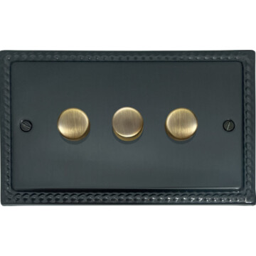 georgian black bronze led dimmer (3 gang/antique brass caps) front fc0825