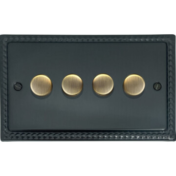 georgian black bronze led dimmer (4 gang/antique brass caps) front fc0825