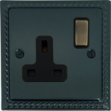 georgian black bronze socket (1 gang/antique brass switch) front fc0825