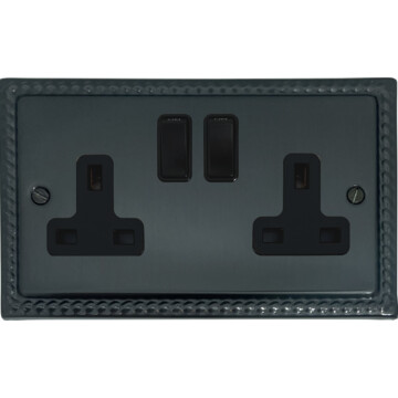 georgian black bronze socket (2 gang/black switches) front fc0825