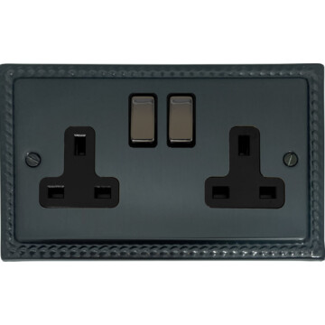 georgian black bronze double socket with black nickel switches front fc0825