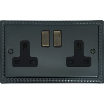 georgian black bronze socket (2 gang/antique brass switches) front fc0825