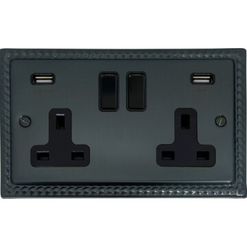 georgian black bronze socket with usb (2 gang/black switches) front fc0825