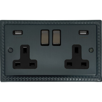 georgian black bronze socket with usb (2 gang) front fc0825