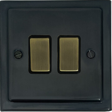 black bronze light switch (2 gang/antique brass switch/black insert) front fc0825
