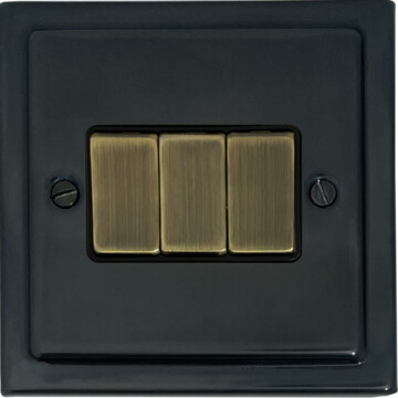 black bronze light switch (3 gang/antique brass switch/black insert) front fc0825