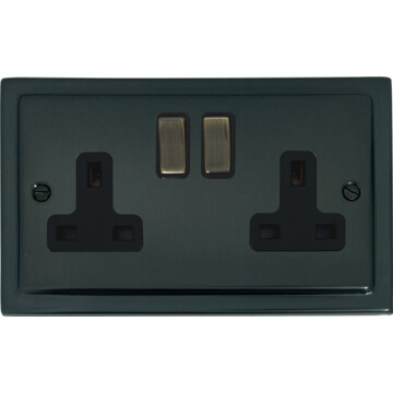 black bronze socket (double socket/antique brass switches/black insert) front fc0825