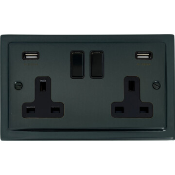 trimline black bronze double socket with usb front fc0825