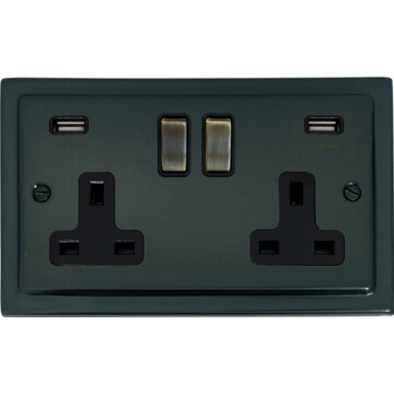 black bronze socket & usb (2g socket/antique brass switches/black insert) front fc0825