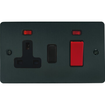 flat black bronze cooker switch with socket (black switch) front fc0825