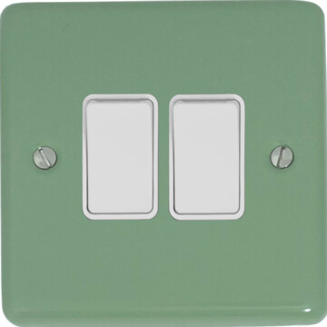 contour sage green light switch (2 gang/white switches) front fc0825