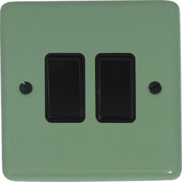 contour sage green light switch (2 gang/black switches) front fc0825