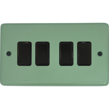 contour sage green light switch (4 gang/black switches) front fc0825