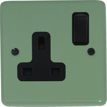 contour sage green single socket (black switch) front fc0825