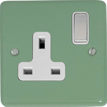 contour sage green single socket (white insert/steel switch) front fc0825