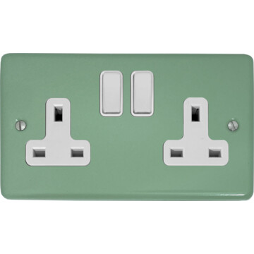 contour sage green double socket (white switches) front fc0825