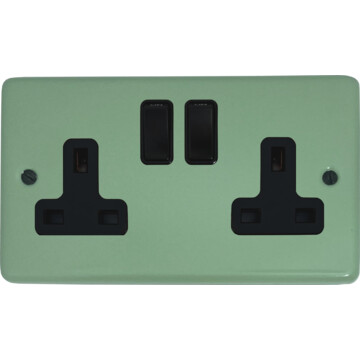 contour sage green double socket (black switches) front fc0825