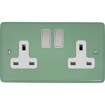 contour sage green double socket (white insert/steel switches) front fc0825