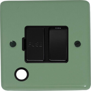 contour sage green switched fused spur with flex outlet (black switch) front fc0825