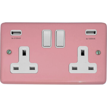 contour gloss pink double socket with usb (white insert/polished chrome switches) front fc0825