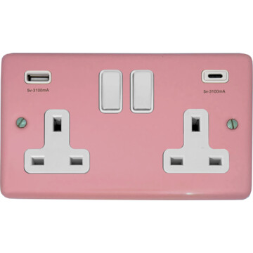 Contour Gloss Pink Double Socket with USB C (White Switches)